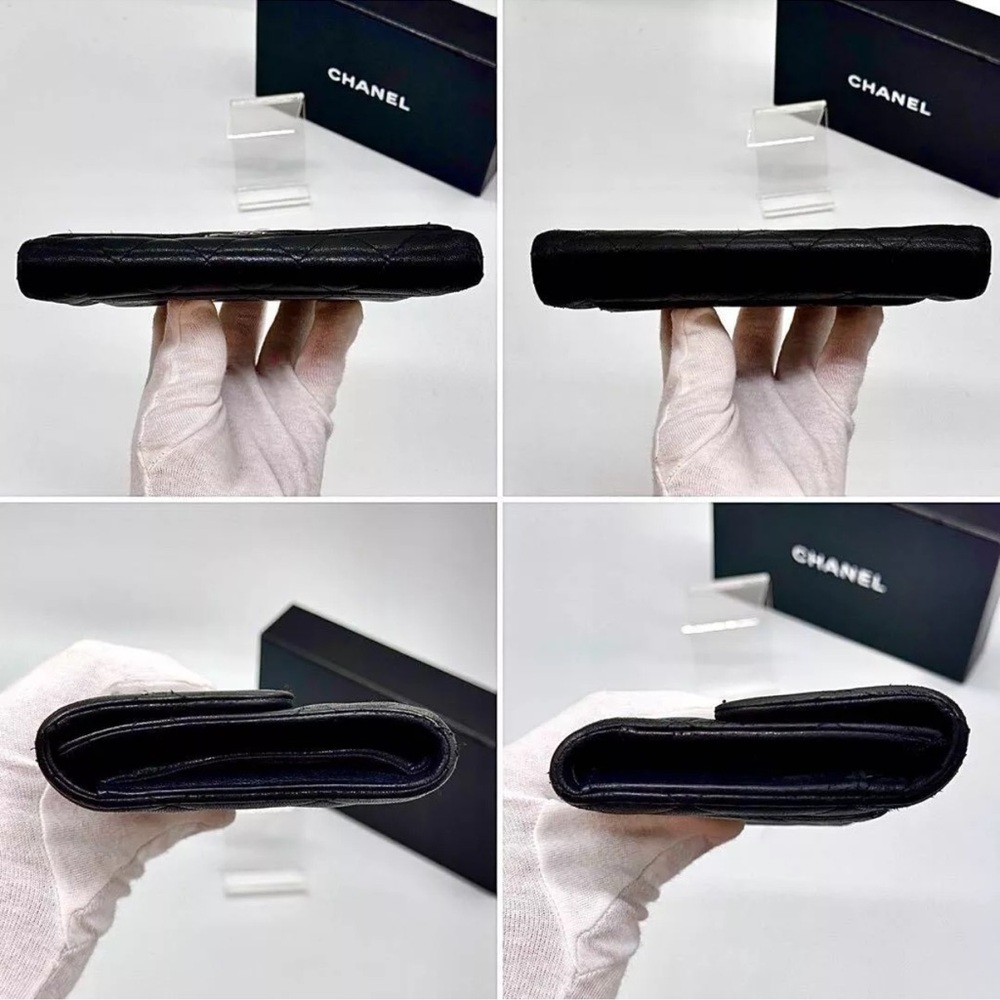 Chanel quilted mattelasse lambskin black trifold long wallet - Picture 6 of 14